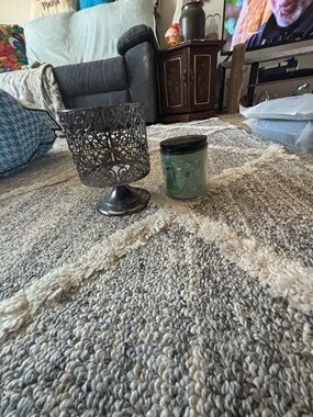 Bath & Body Works Green Jar Candle with Silver Decorative Holder